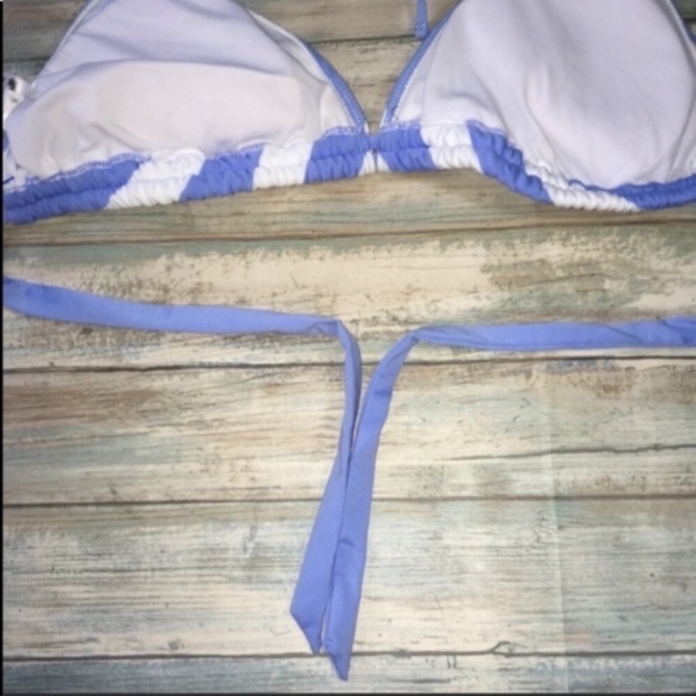 Mossimo Light Blue White Striped Triangle Bikini Top Large Halter Nautical Swim - Picture 4 of 4